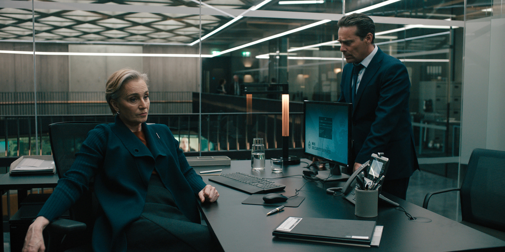 Kristin Scott Thomas as Diana Taverner and James Callis as Claude Whelan — 'Slow Horses' Season 4