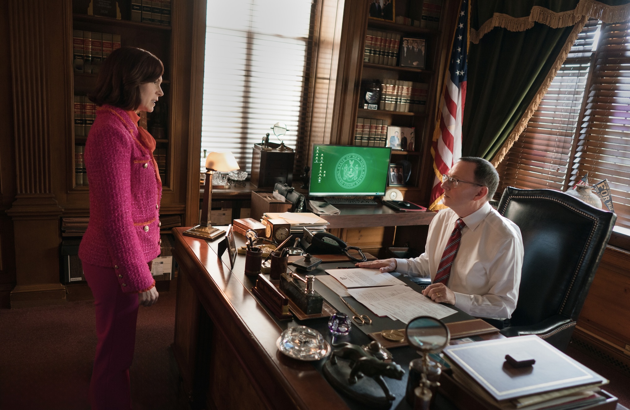 Carrie Preston as Elsbeth Tascioni and Michael Emerson as Judge Milton Crawford — 'Elsbeth' Season 2 Episode 7 