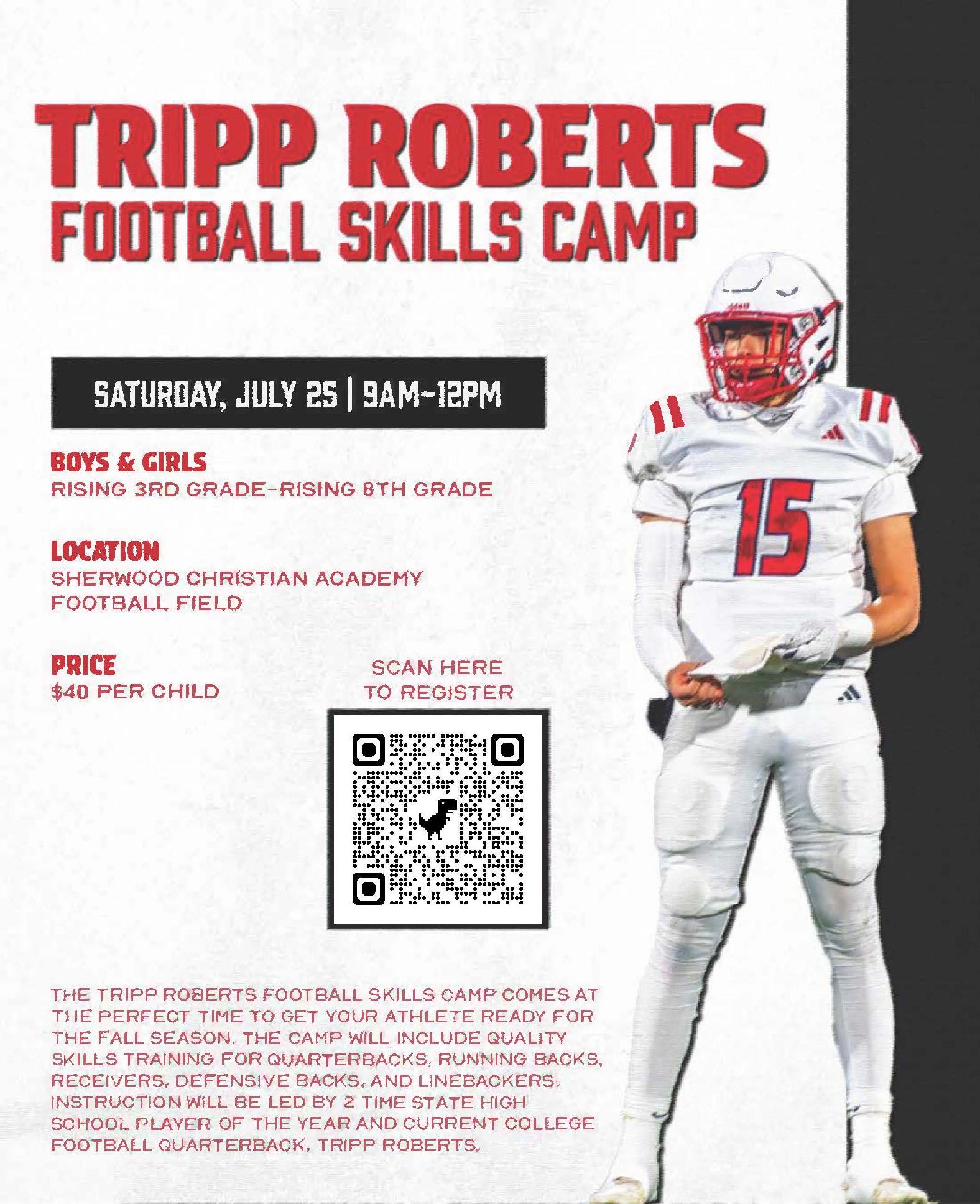 Tripp Roberts to host football camp Saturday