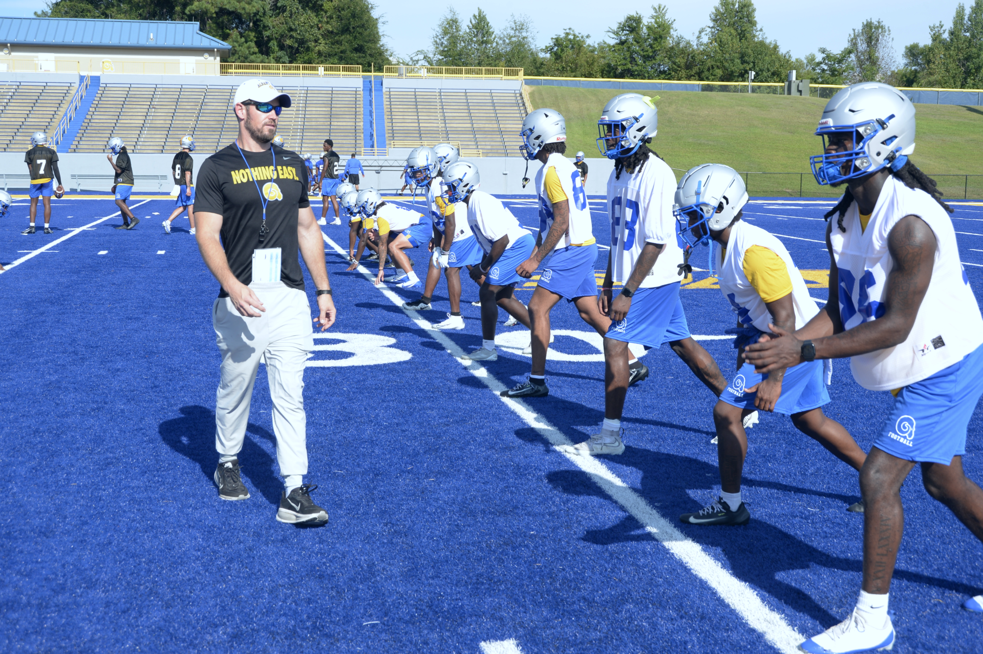 Albany State football players practicing under the national vision of head coach David Bowser